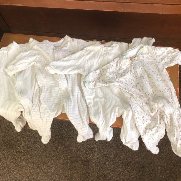 Lot 4 Baby Neutral 0-3 Month Sleeper Sheep Tan Striped Bundle Capsule Minimal - Picture 2 of 3